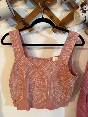 Joie Dusty Rose Embroidered Square-Neck Crop Top